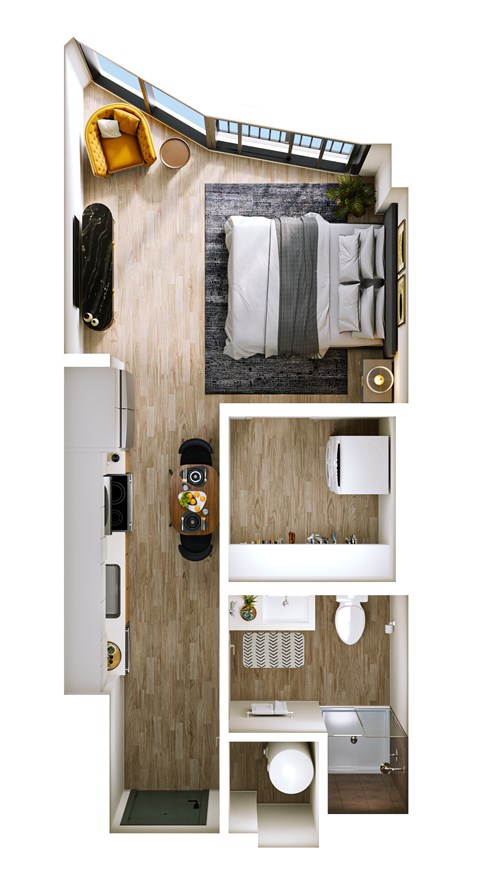 Floor plan for studio, 1 bath, 433 sqft